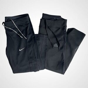 Lot of 2 Nike Adidas Women's Black Capri Pants Leggings Drawstring Size Small